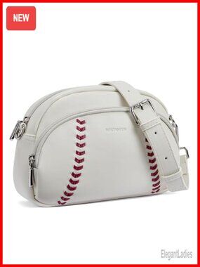 Vegan Leather Crossbody Purse Baseball Sporty Sling Bag